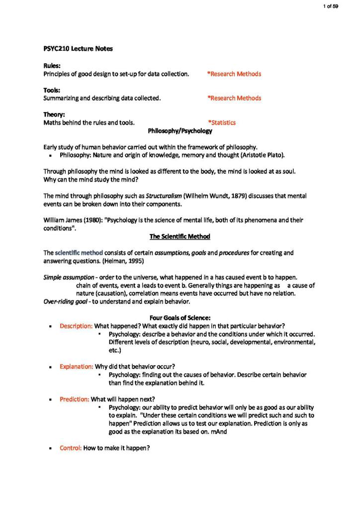 Principles of Psychological Research (PSYC210) lecture notes