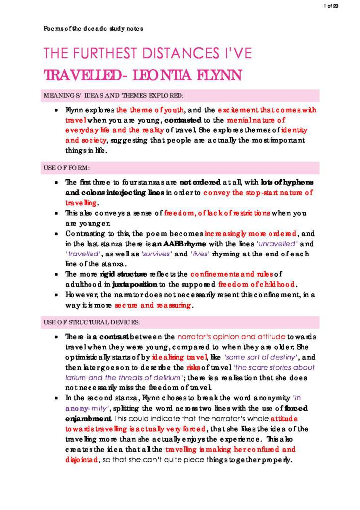 Poems of the Decade (English Literature) study notes