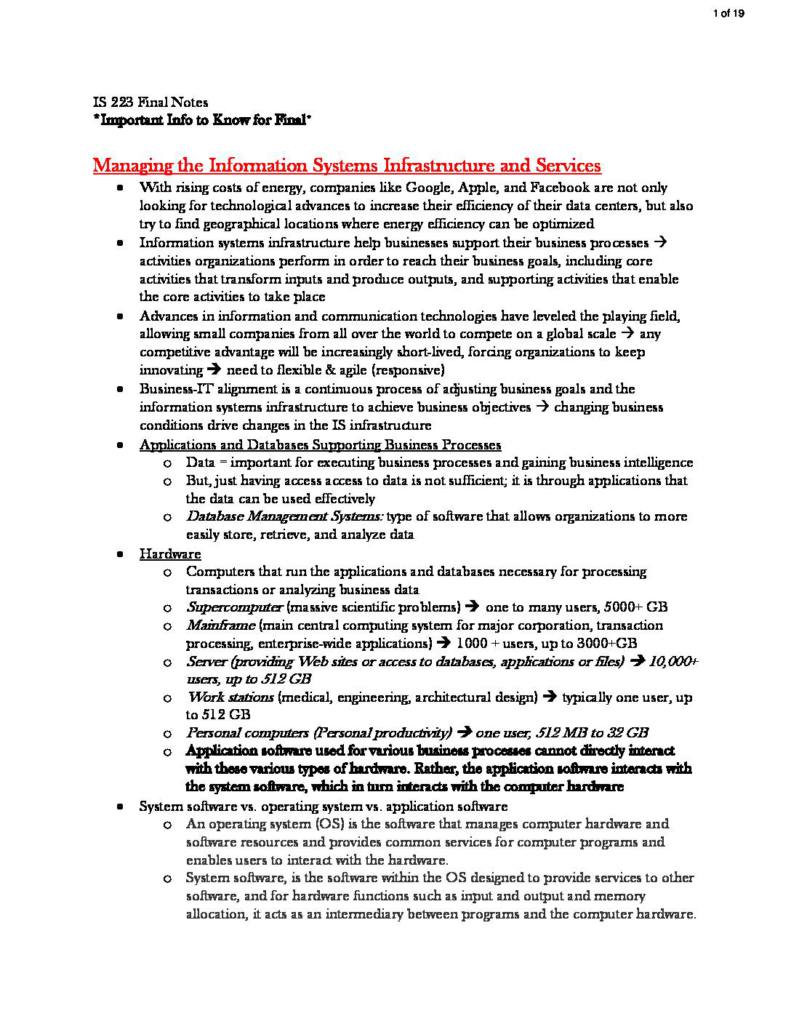 Introduction to Information Systems (QST IS 223) final exam notes