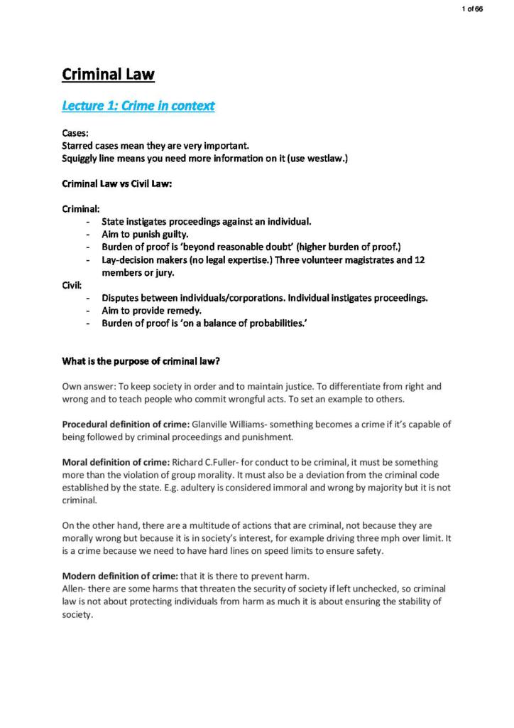 Criminal Law (LAW1003) first year notes