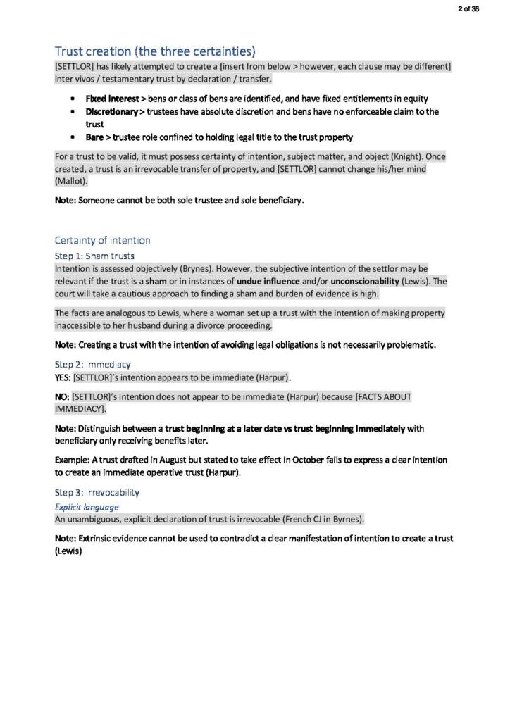 Trusts (LAW4170) HD exam notes with scripts