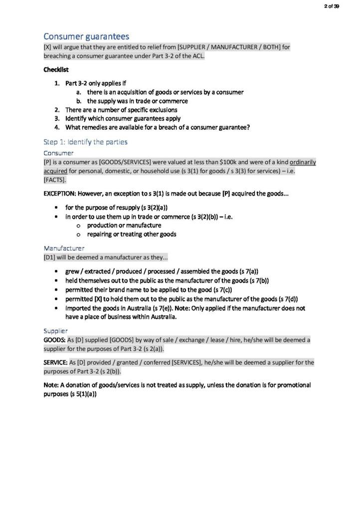 Competition and Consumer Law (LAW4702) HD exam notes with scripts