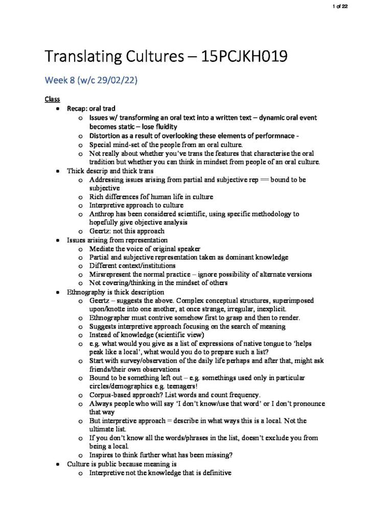 Translating Cultures 1 (15PJKH019) notes