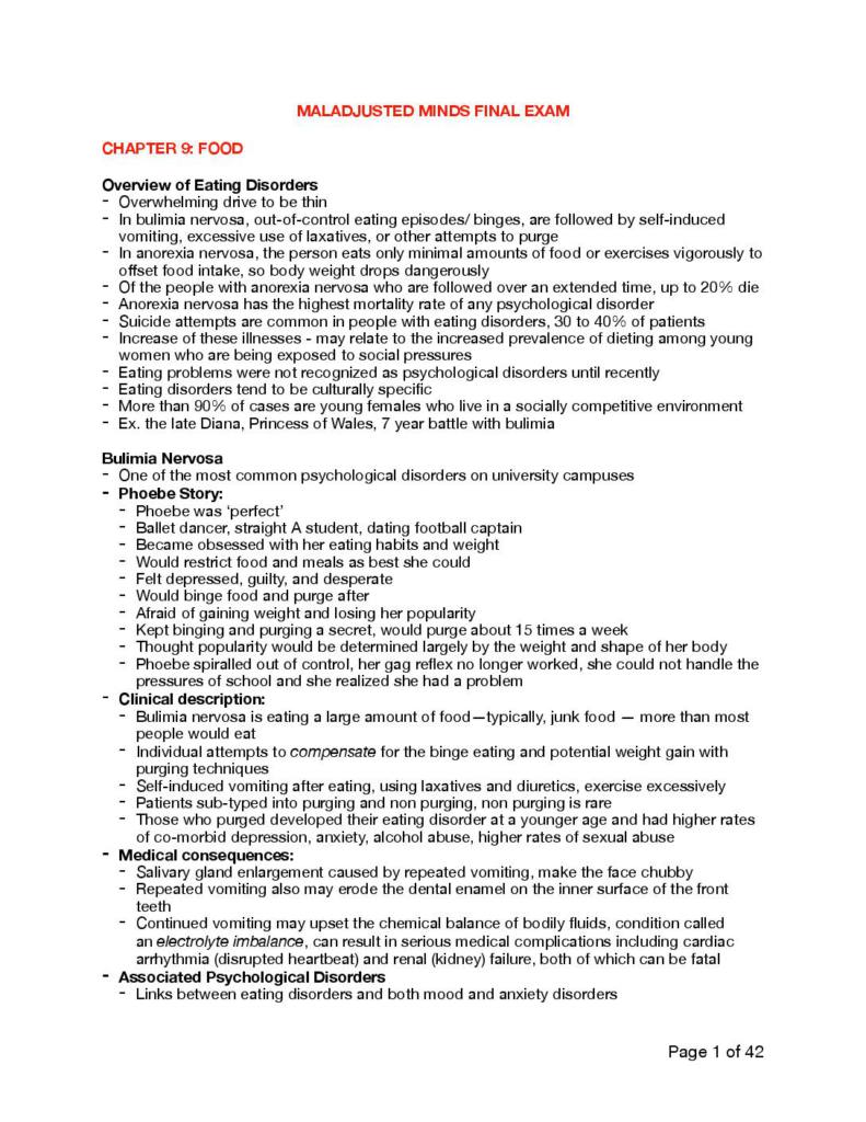 The Maladjusted Mind (2030) final exam notes