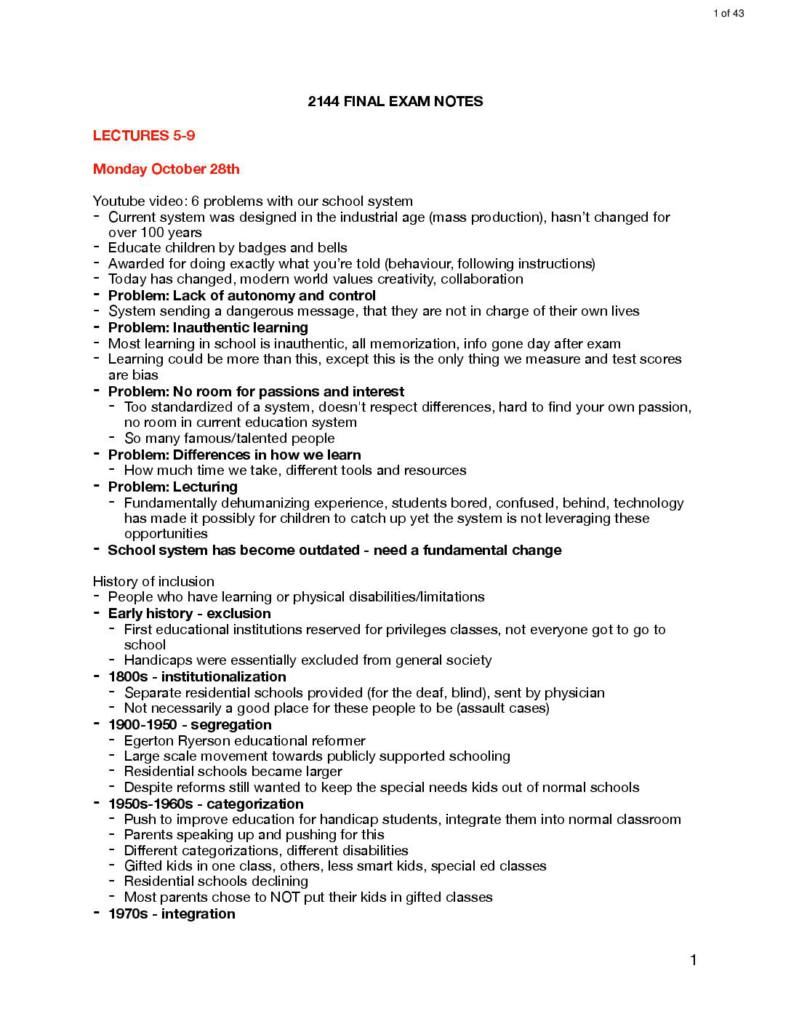 Sociology of Education (2144) final exam notes