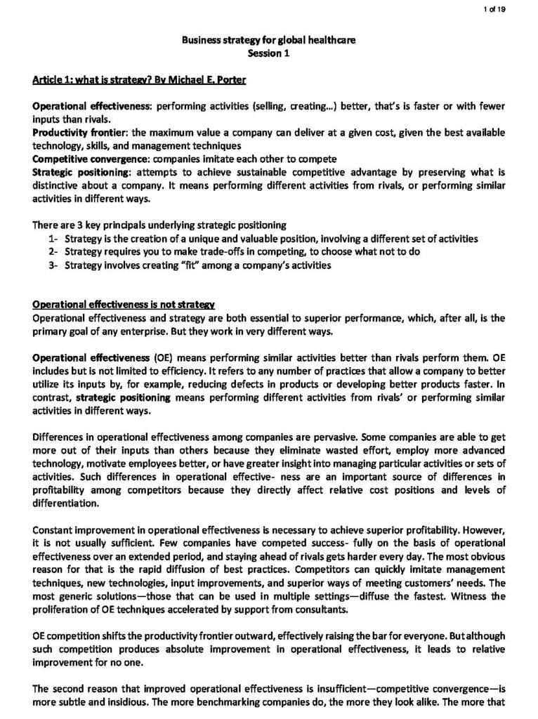Business Strategy for Global Healthcare (BUSI97097) readings summary notes
