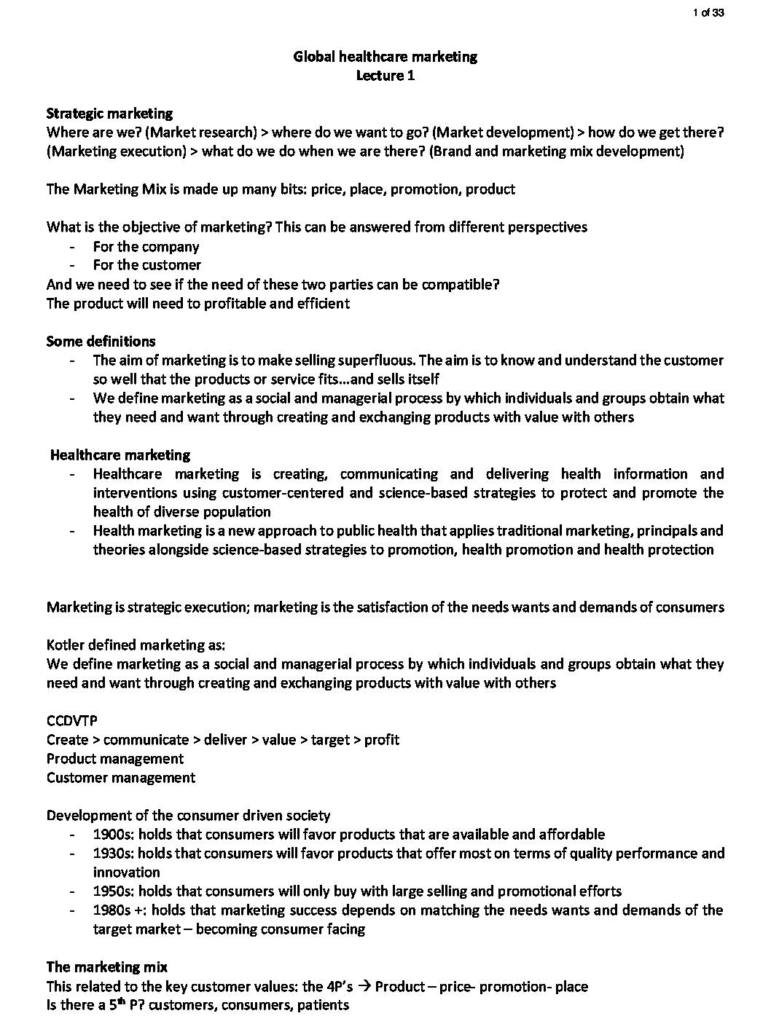 Global Healthcare Marketing (BUSI97098) lecture notes