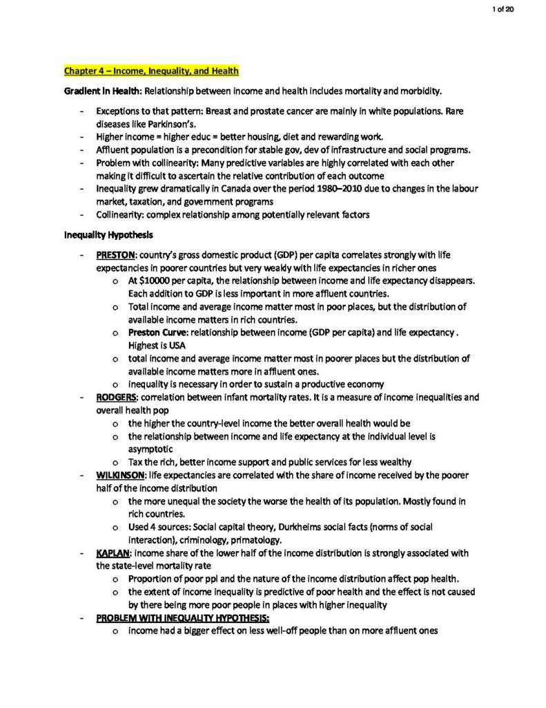 Determinants of Health (HSS 1101) midterm 2 notes