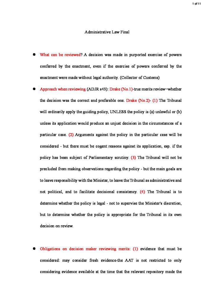 Administrative Law (LAWS2010) 2021 final exam notes