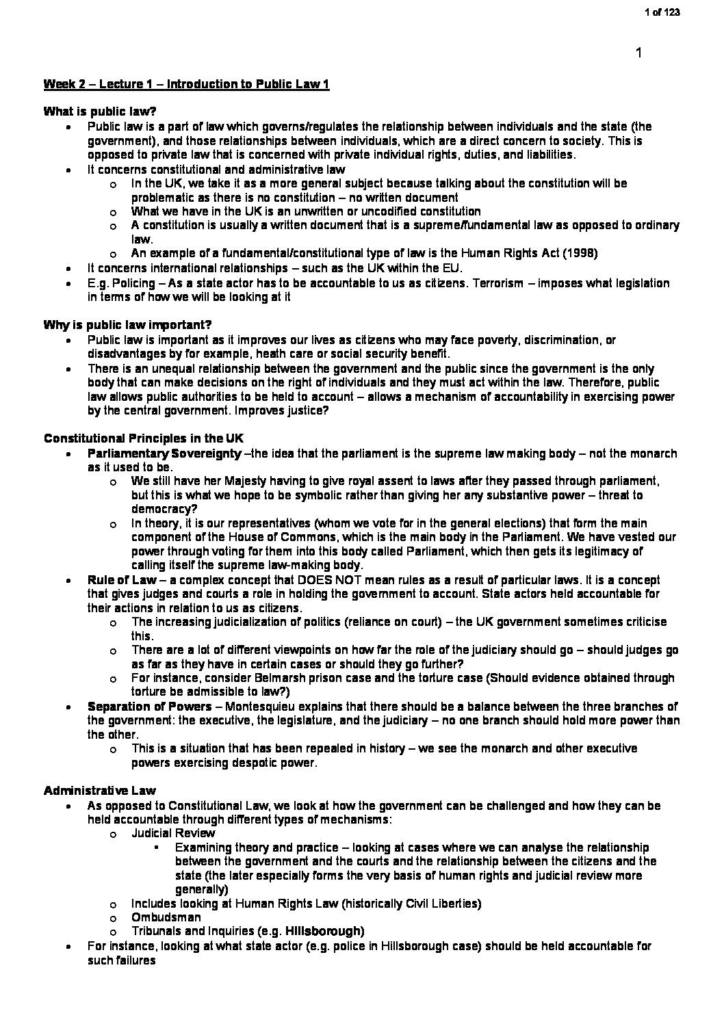 Public Law 1 (LAWS5880) complete notes