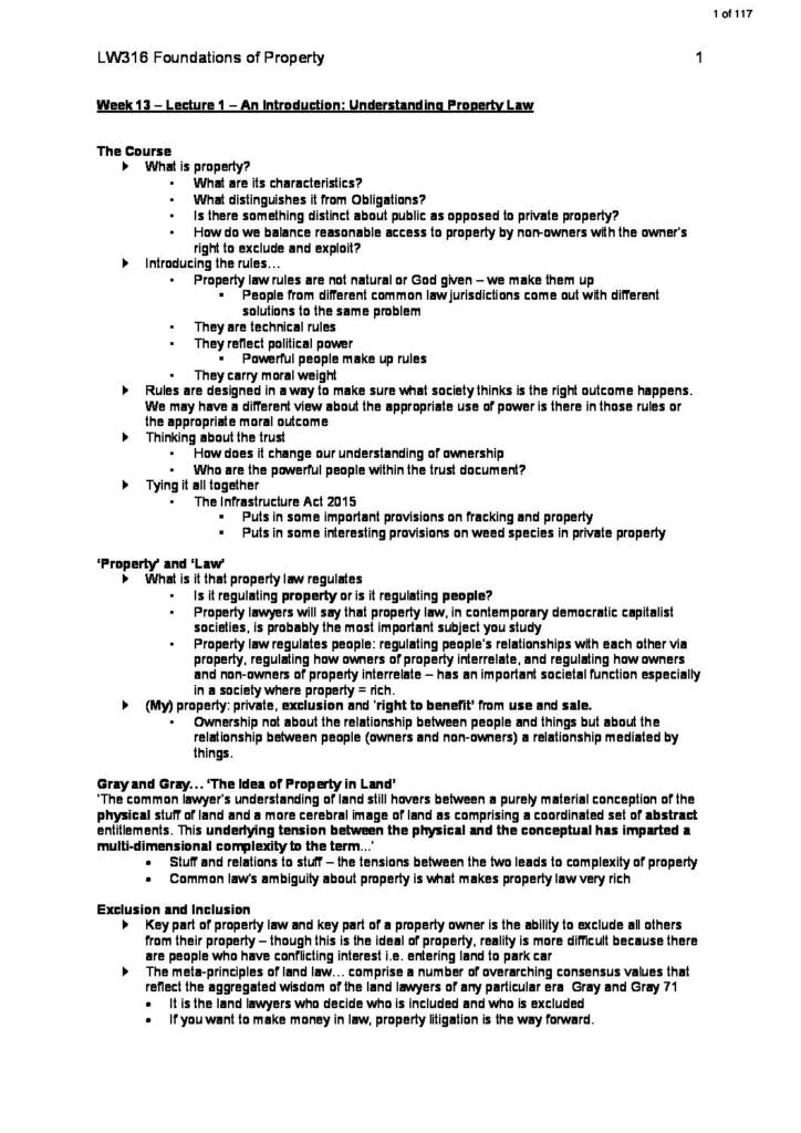 Foundations of Property (LAWS3160) comprehensive notes