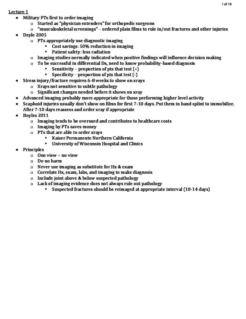 Diagnostic Imaging (M9071) lecture summary notes