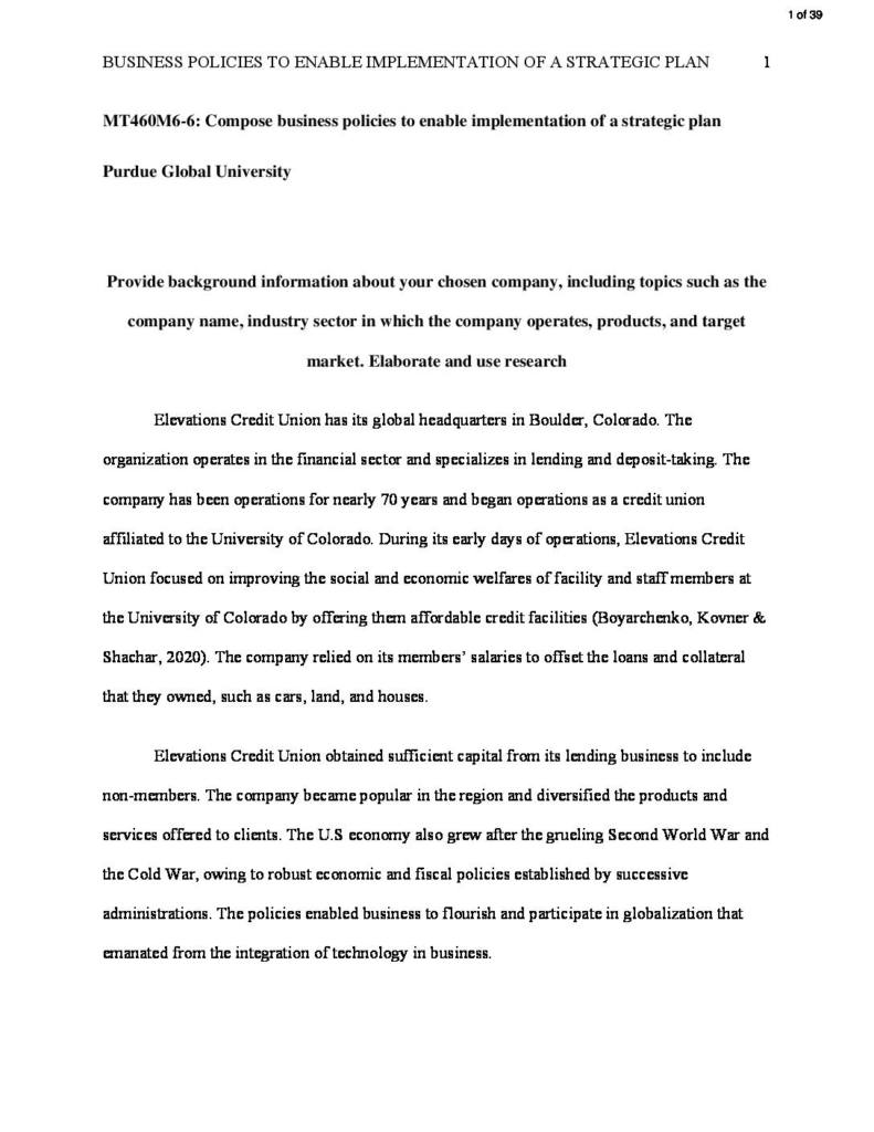 Strategic Business Policies (MT460M6) essay Q&A