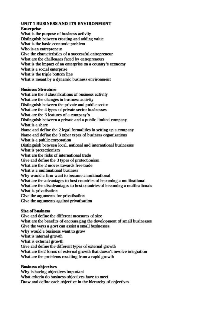 Cambridge International AS and A Level Business (9609) revision questions
