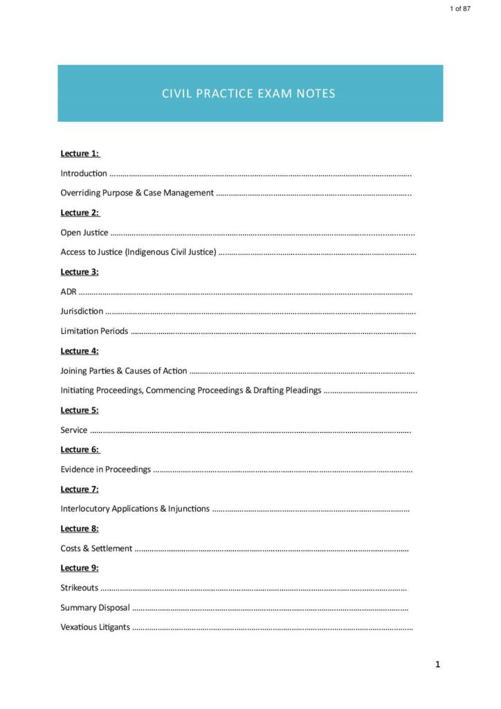 Civil Practice (70104) exam notes