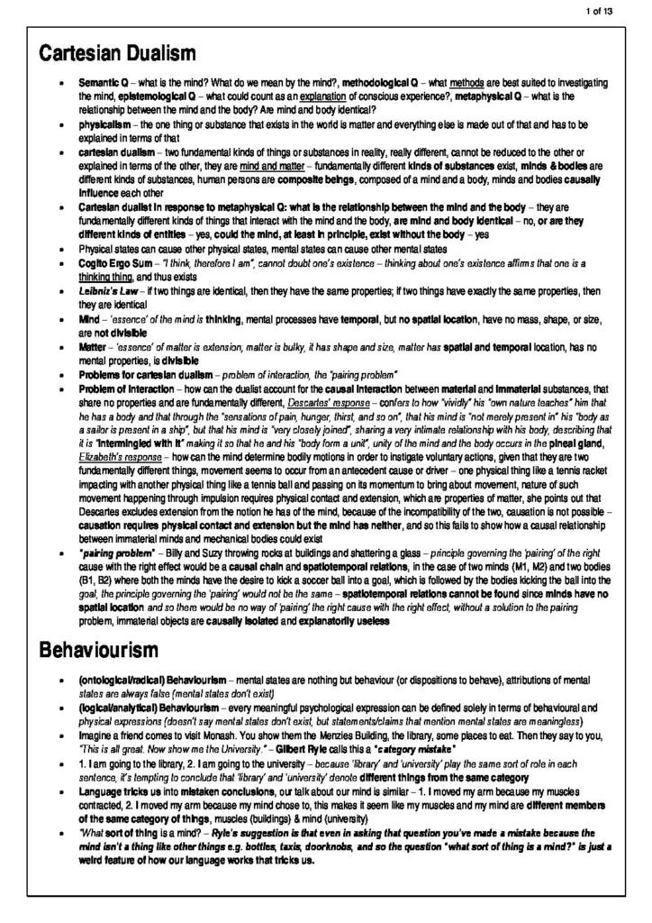 Philosophy of Mind (ATS2840) exam notes