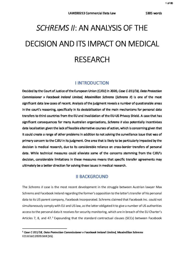 Commercial Data Law (LAWS90213) research essay