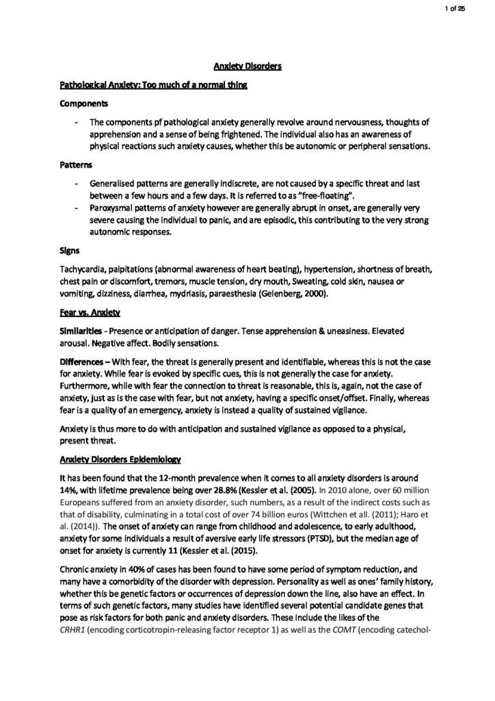 Anxiety Disorders (BI3451 – Year 3) notes