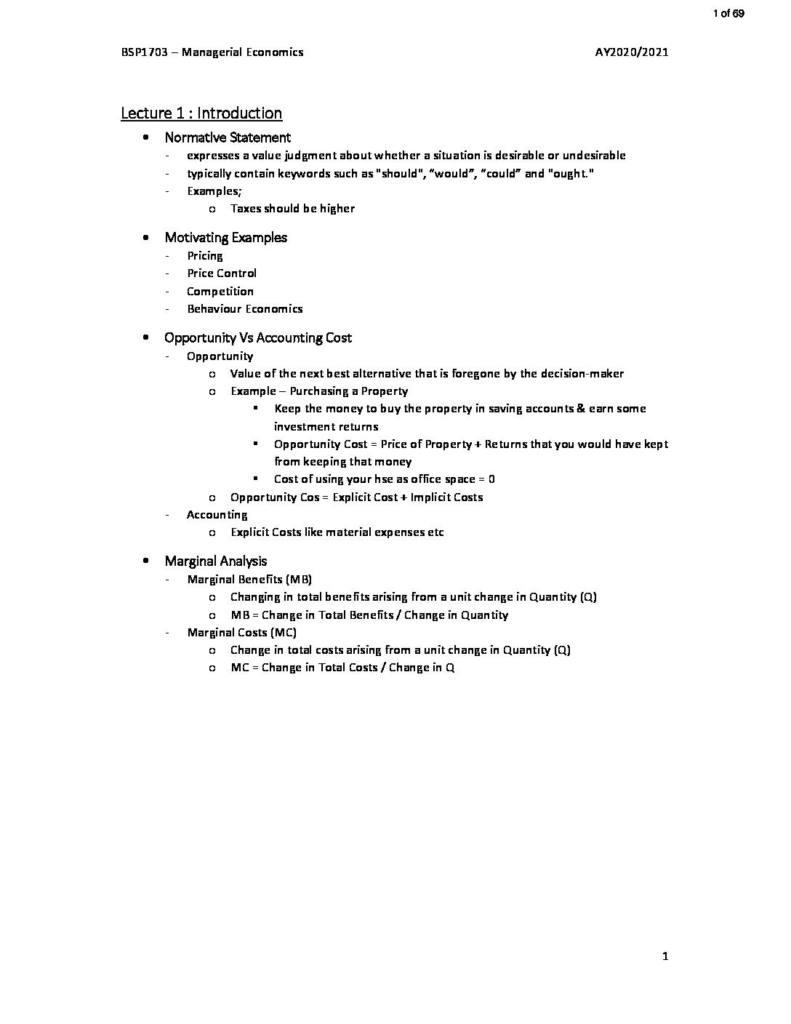 Managerial Economics (BSP1703) lecture notes