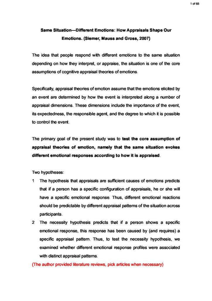 Cognition and Emotion (CLPS11052) essay reading notes