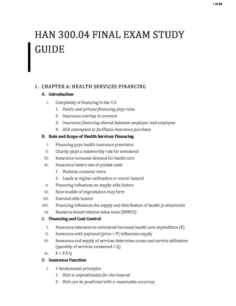 Health Care Issues (HAN 300) final exam outline