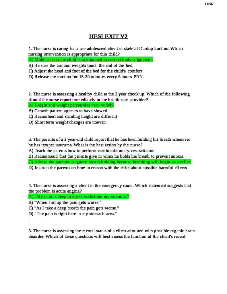 HESI Exit Exam V2 questions with correct answers