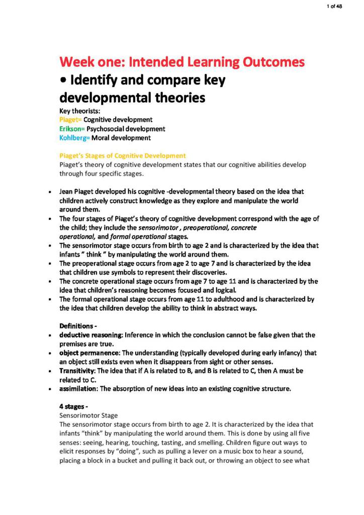 Child and Adolescent Health (HNN300) course notes