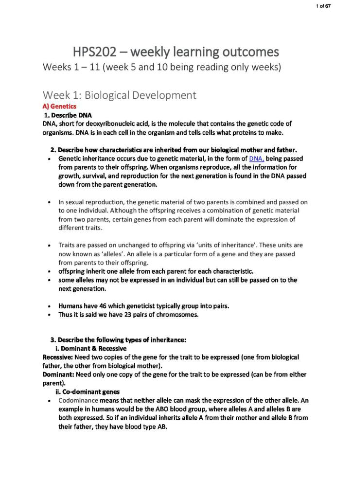 Child and Adolescent Development (HPS202) course notes