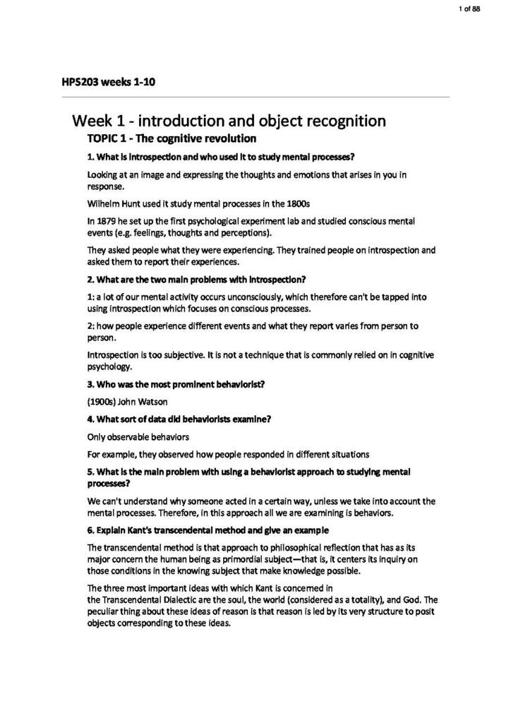 The Human Mind (HPS203) course notes