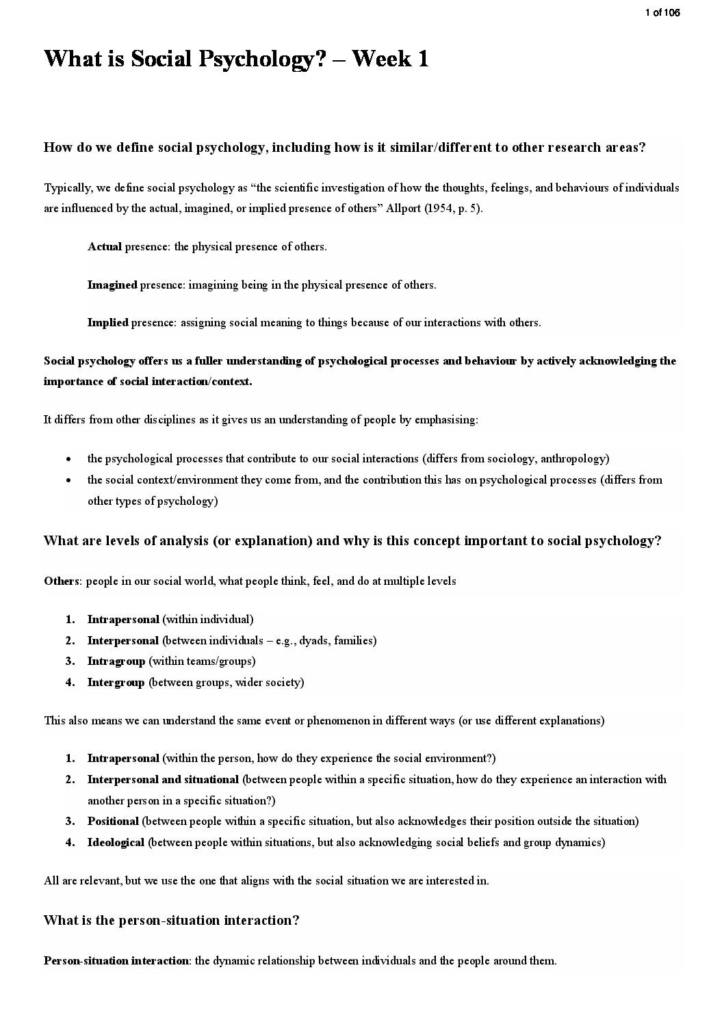 Human Social Behaviour (HPS204) complete notes