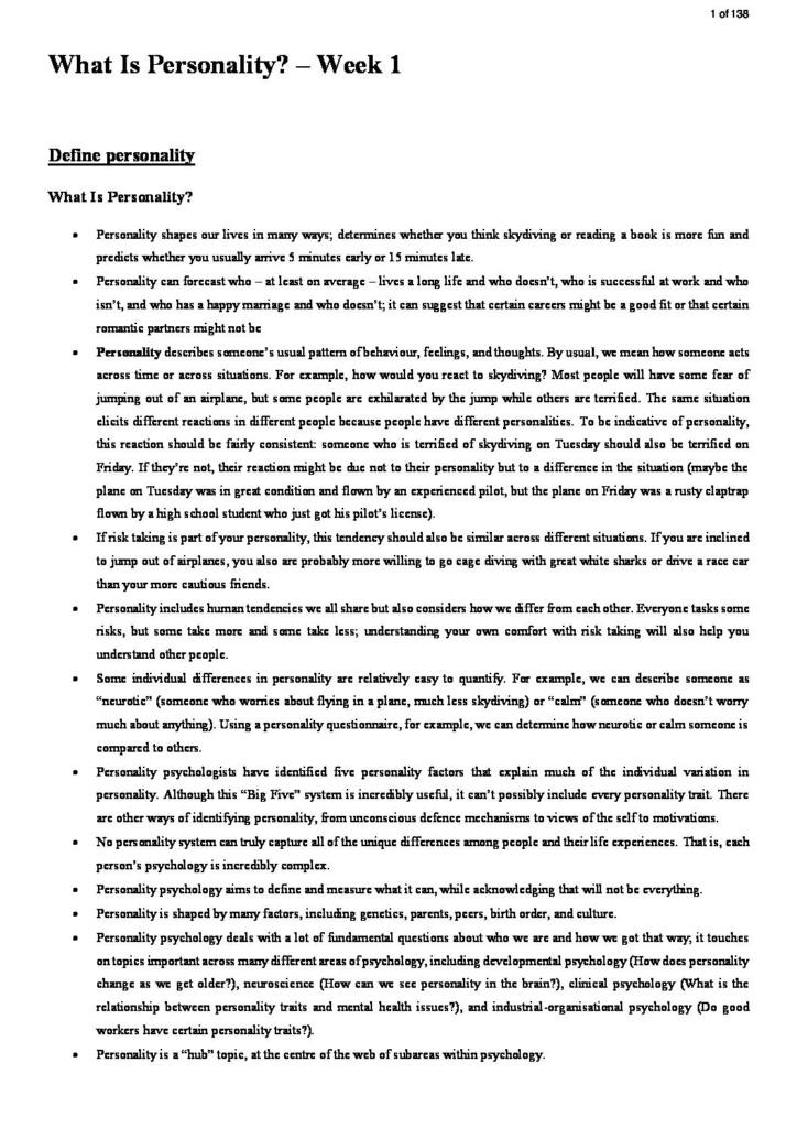 Personality (HPS307) complete notes