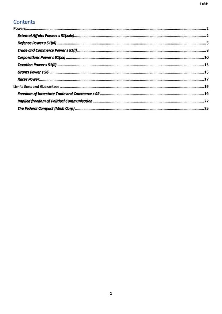 Federal Constitutional Law (LAWS2150) notes and essay guide