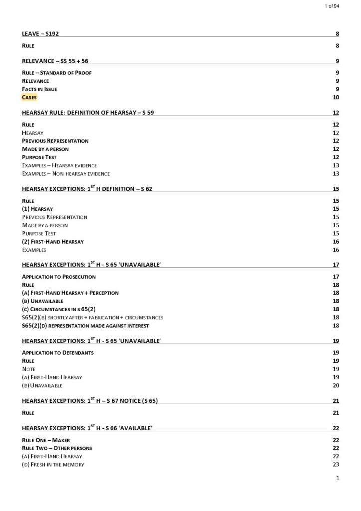 Court Process, Evidence and Proof (LAWS2351) HD exam notes