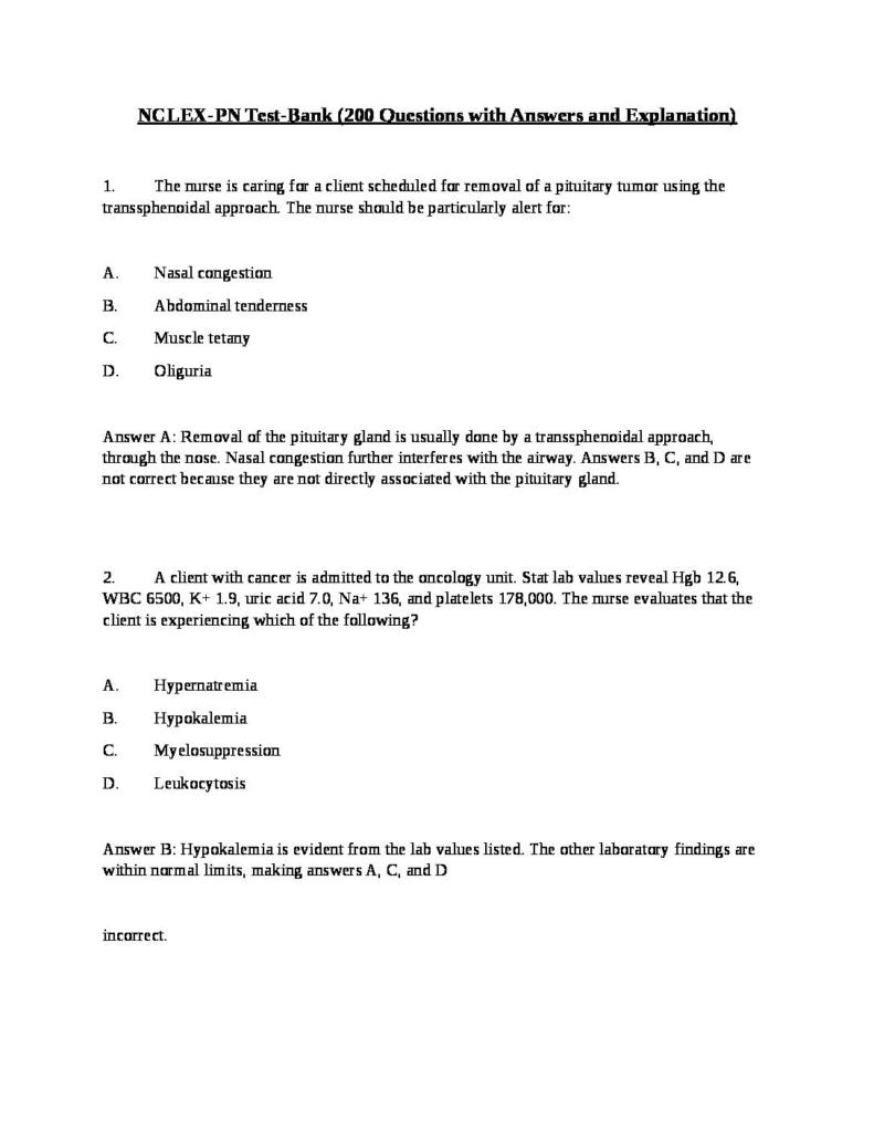 NCLEX-PN testbank with 200+ questions with answers and explanation