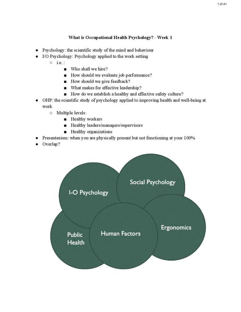 Occupational Health Psychology (PSY 345) lecture notes
