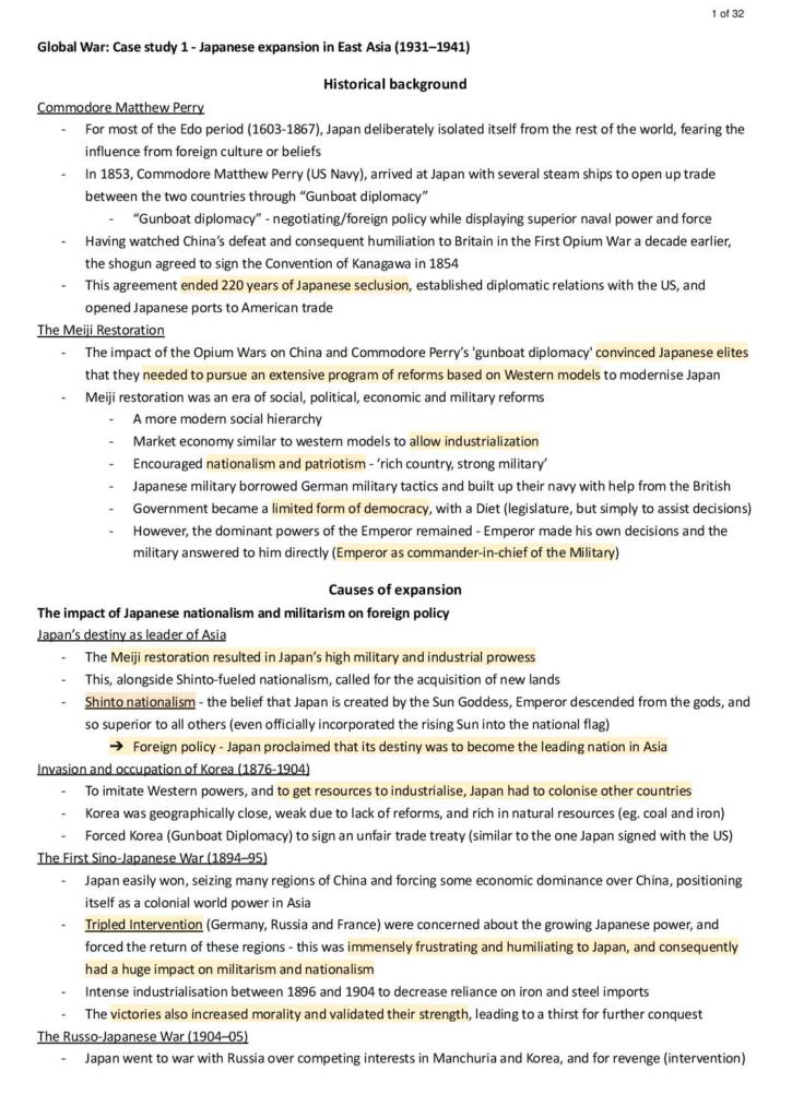 IB History: The Move to Global War summary notes