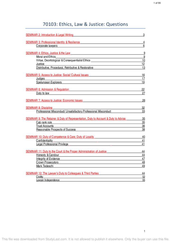 Ethics Law and Justice (70103) comprehensive notes