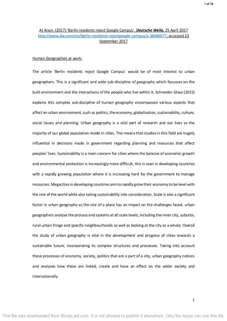 Geography BA (L700) essays for all 3 years