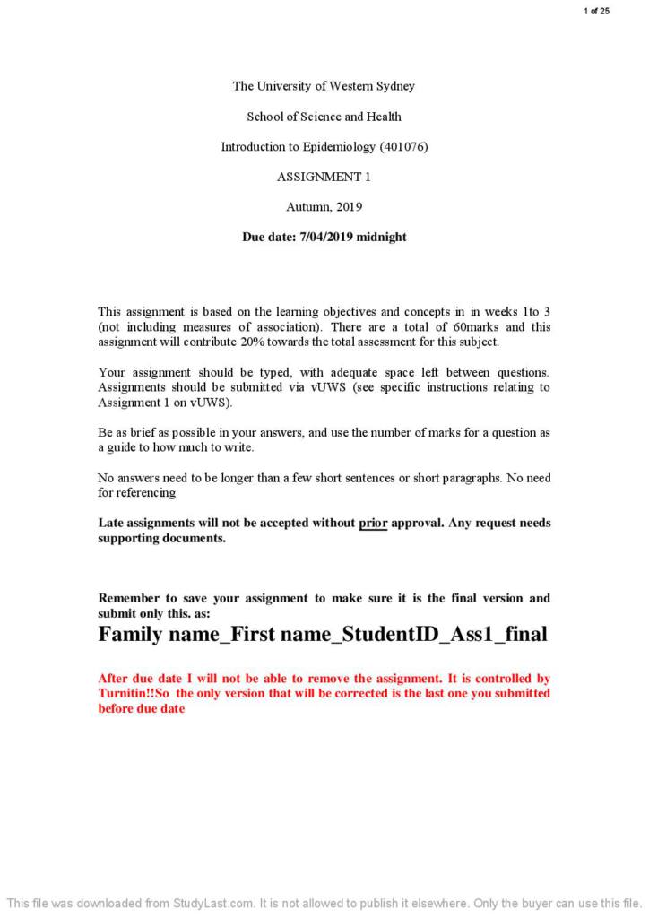 Introduction to Epidemiology (401076) assignments