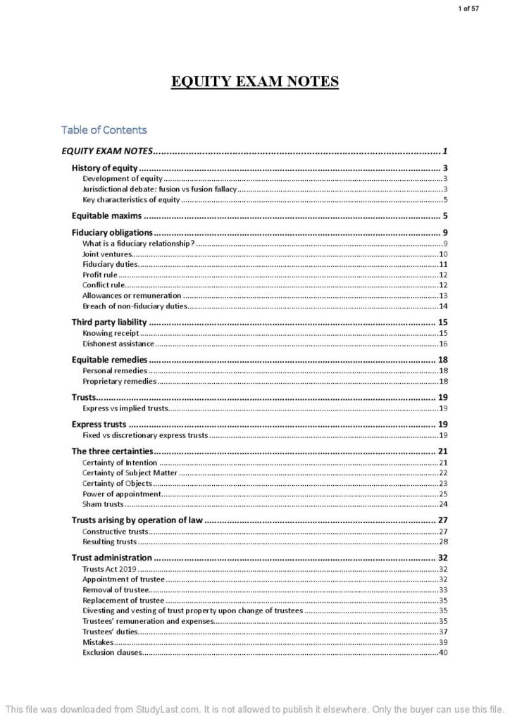 Equity (LAW 306) exam notes