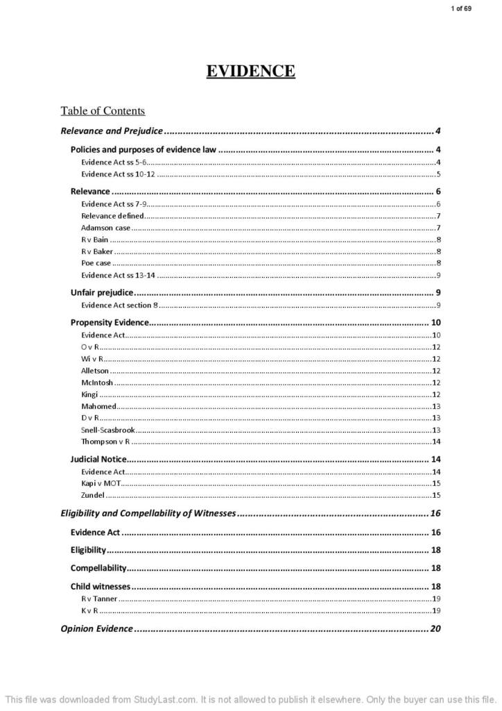 Evidence (LAWGENRL 401) summary notes