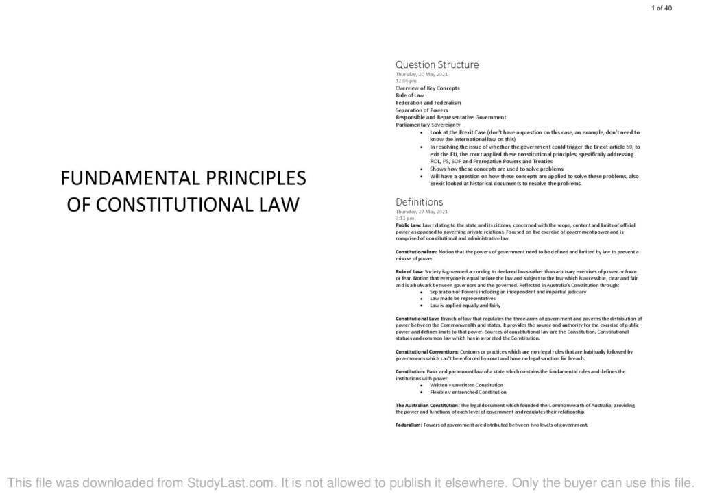Constitutional Law (LAWS3003) exam notes