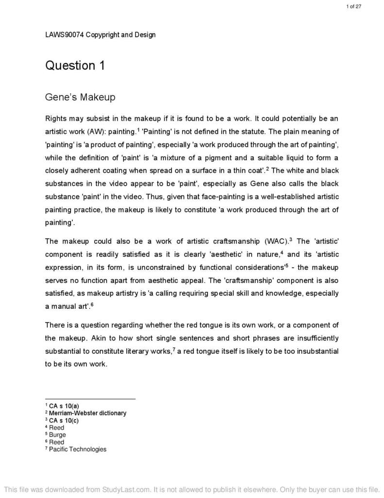 Copyright and Designs (LAWS90074) answers with full references