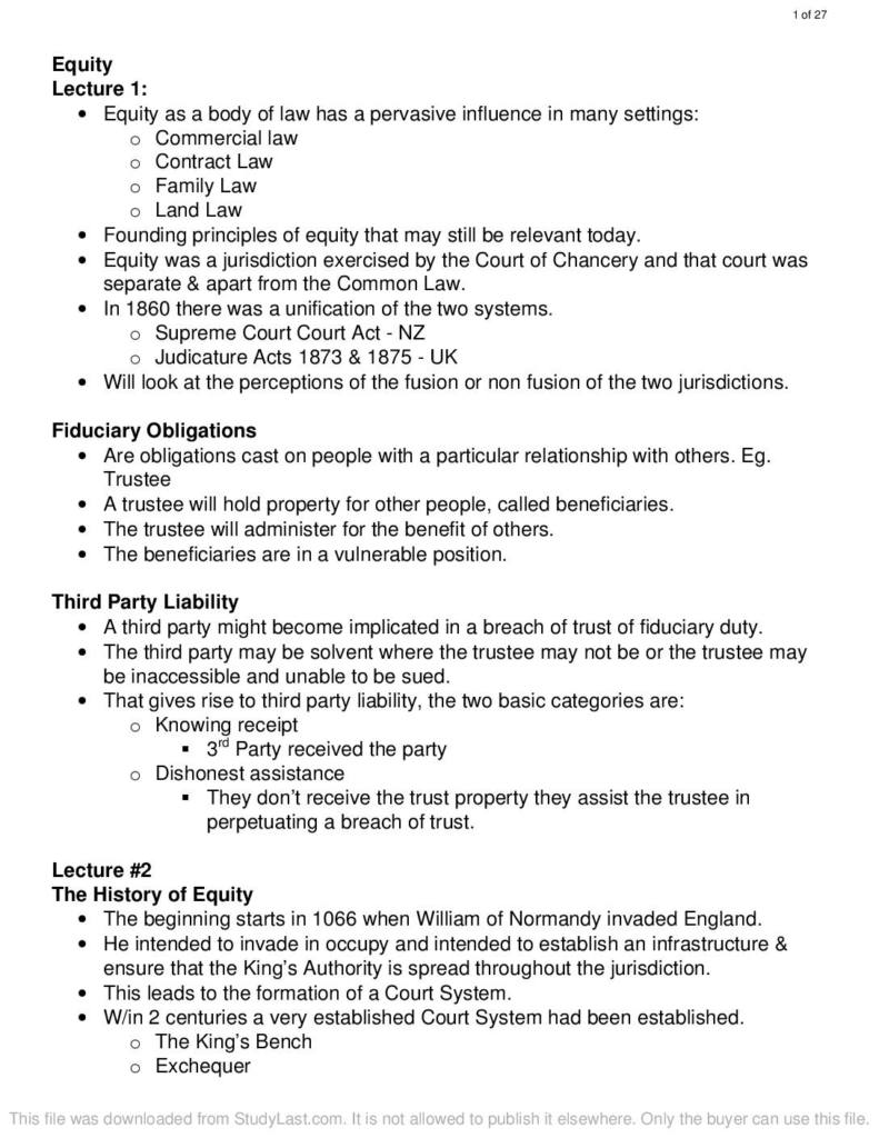 Equity (Law 306A) lecture notes