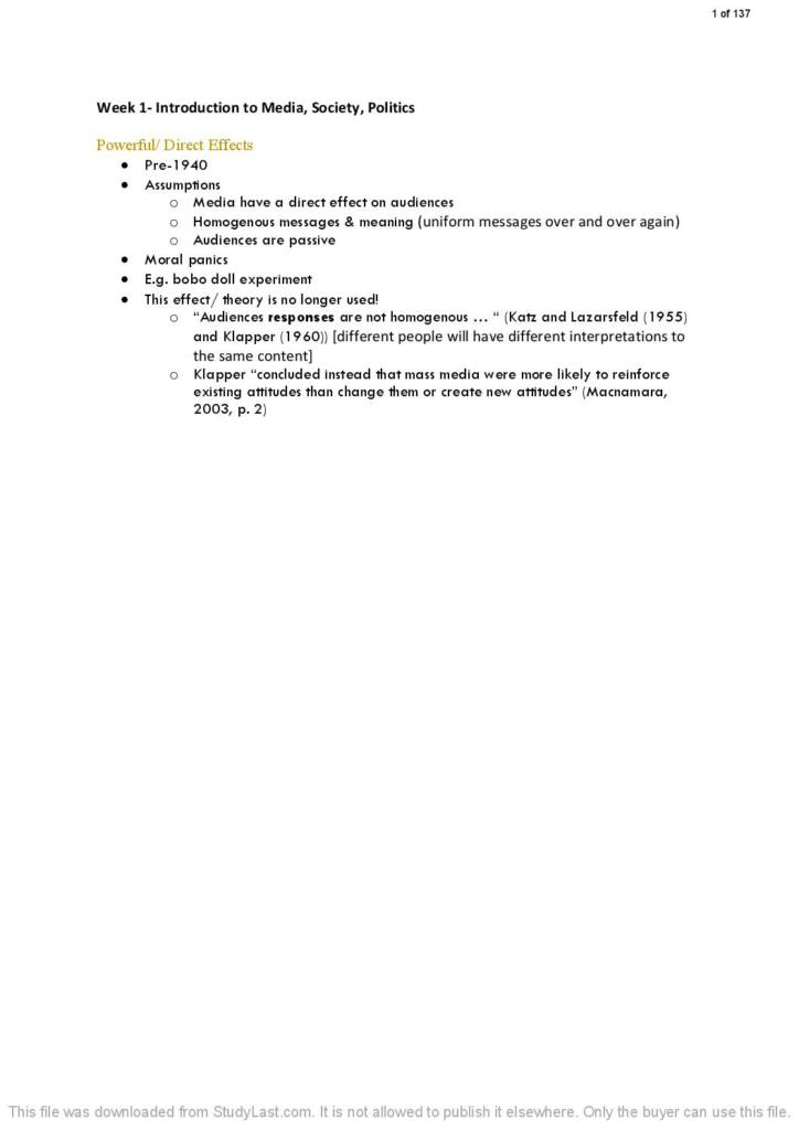 Media, Society and Politics (MDIA 102) notes and questions