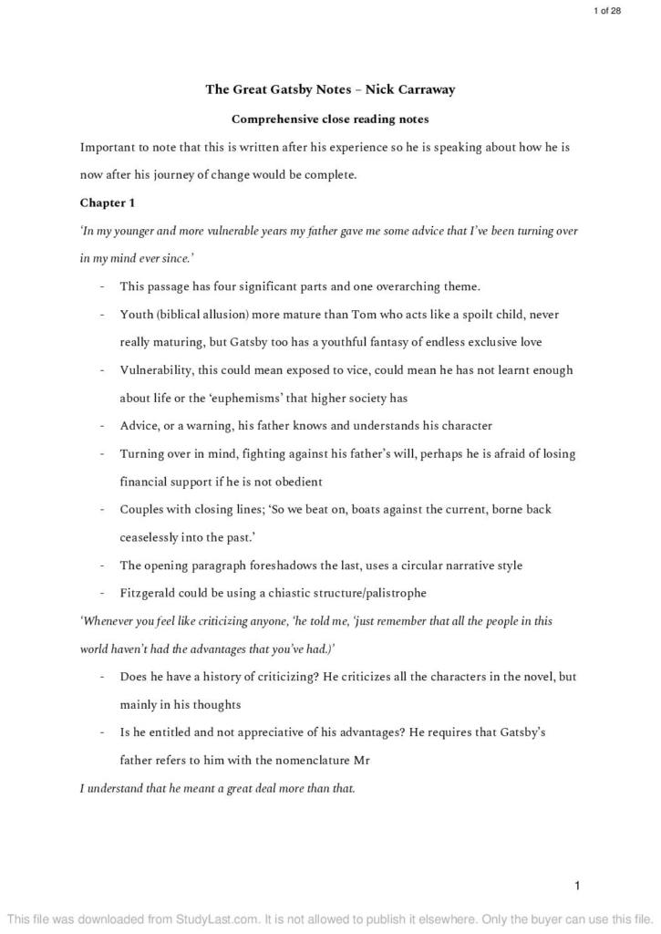 Nick Carraway in The Great Gatsby close reading notes StudyLast