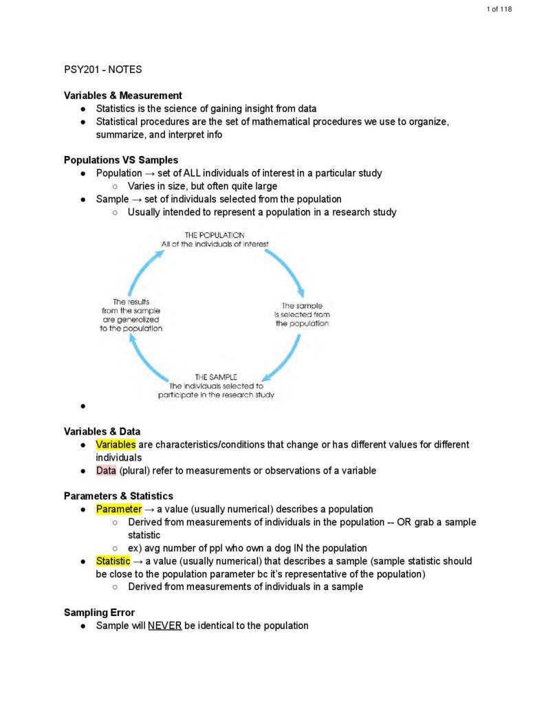 Statistics I (PSY201) course notes