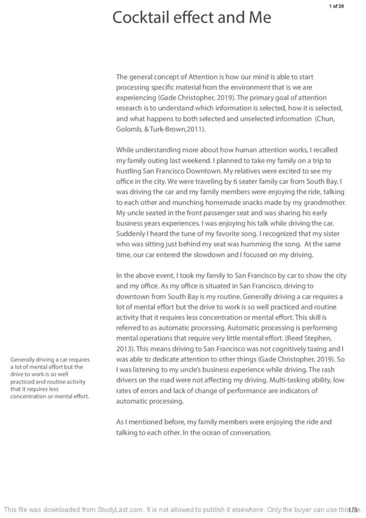 Cognitive Psychology (PSYCH X170) essays and assignments