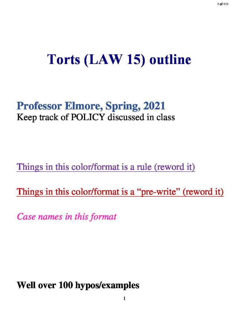 Torts (LAW 15) outline