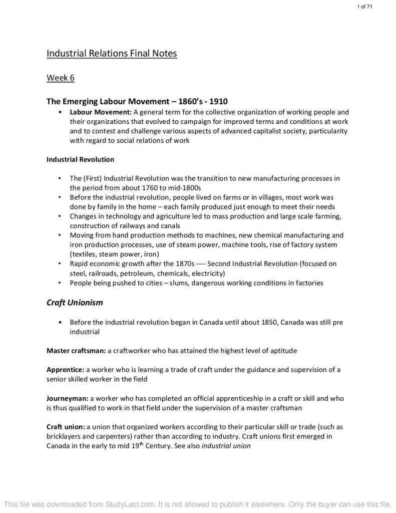 Industrial Relations (HRM 3422) final exam notes